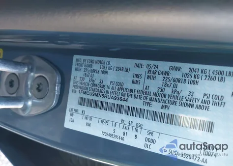 2024 Ford Escape St-Line z USA, uszkodzony, nr VIN 1FMCU9MN5RUA93644